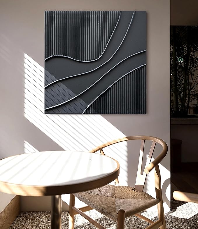NANKAI Art Hand-Painted Black Texture Minimalist Oil Painting 24x24 inch Abstract Home Wall Art Deco Painting