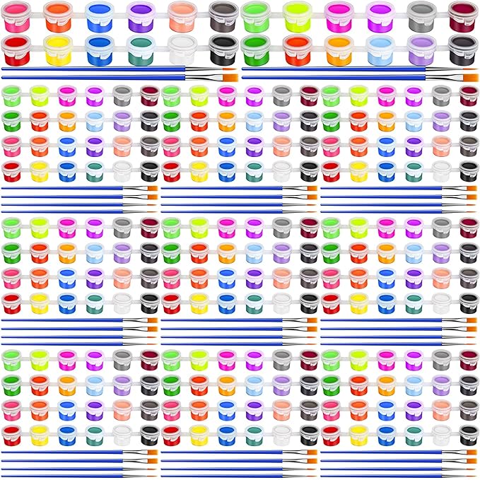 560 Pcs 24 Colors Mini Acrylic Paint Bulk for Kids Adults,20 Set Washable Craft Painting Kit, Acrylic Paint Strips Container with 40 Pcs Paintbrushes for Home Classroom Party Favors Paiting Gifts