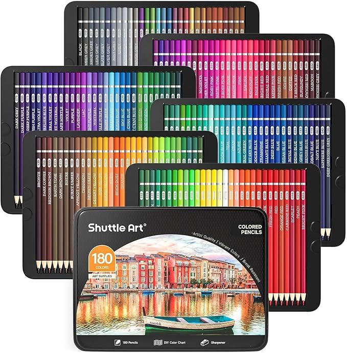 Shuttle Art 180 Coloring Pencils for Adults, Soft Core Coloring Pencils Set with 4 Sharpeners, Professional Color Pencils for Artists Kids Adults Sketching and Drawing