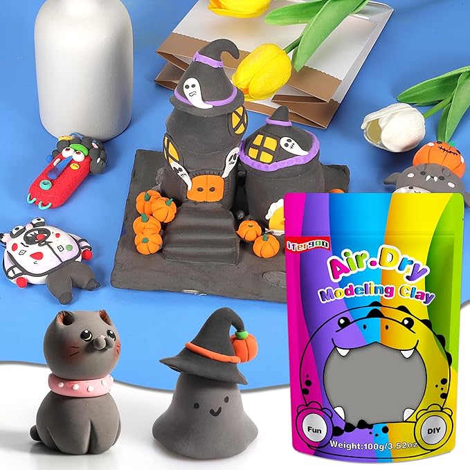 iFergoo Gray Air Dry Clay, DIY Creative Modeling Clay for Kids, Super Light Magic Clay for Kids Age 3-12, Safe & Non-Toxic, Molding Clay for Sculpting (Gray/100g, 100g/3.5oz)