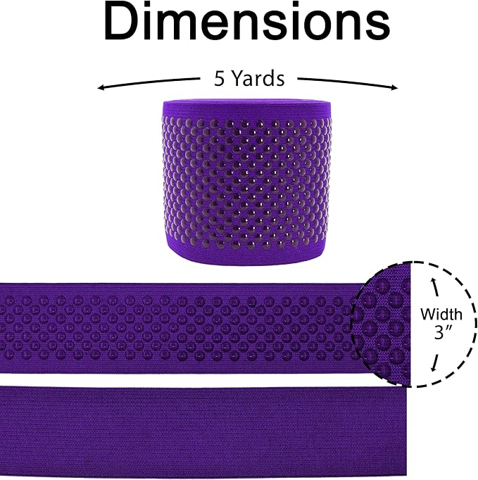 Mandala Crafts 3 Inch Elastic Silicone Gripper Tape for Clothing - 5 Yds Dotted Non Slip Elastic Band for Sewing - Purple Silicone Flat Fabric Stretchy Ribbon Straps