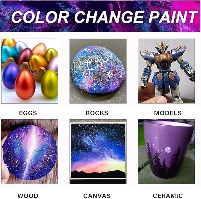 ABEIER Iridescent Acrylic Paint, Set of 18 Chameleon Colors, 2 oz/60ml Bottles, Color-shifting, Non-Toxic, High Viscosity, Blendable, Paints on Rocks Crafts Canvas Wood, Fabric, Ceramic & Stone