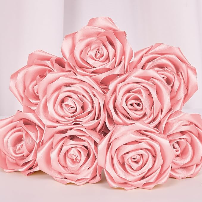 1-1/2 Inch Wide Rose Gold Satin Ribbon, 50 Yards Solid Polyester Fabric Ribbon for Roses Making, Gift Wrapping, Valentine's Day, Wedding Decorations, Crafts, Bows