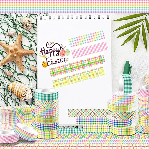 12 Rolls Easter Plaid Washi Tape Set, Colorful Pastel Buffalo Plaid Checkered Masking Decorative Tapes for DIY Craft Scrapbook Journals Easter Gift Wrapping School Supplies Christmas Decor 16.4FT
