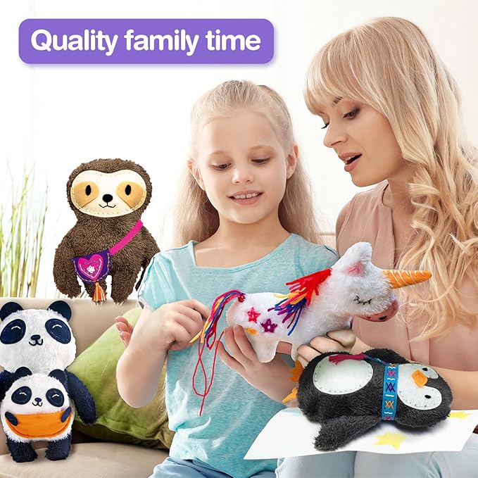 Avenir My First Sewing Kit for Beginner Ages 6+ I Premium Plush Big DIY Animals I Child-Safe Tools for Easy Crafting Fun I Motor Skills & Wiggle Stuff Stitching Creativity I Skill Gift for Boys & Girl