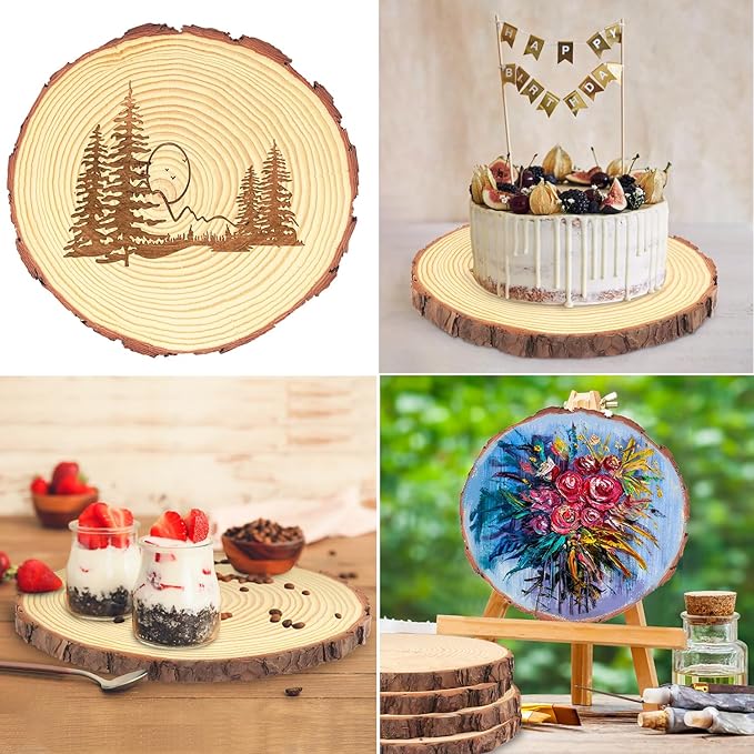 6 PCS 7-8 Inch Natural Wood Slices, Unfinished Pine Wood Circles with Barks for Coasters, DIY Crafts, Christmas Rustic Wedding Ornaments and Centerpieces,by,GNIEMCKIN.