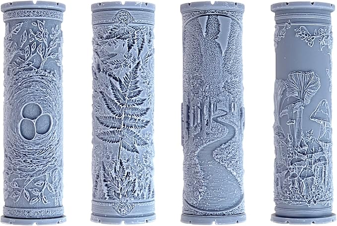 Forest Features Collection 4-Pack Clay Texture Rollers (4") - Forest Set #01 - Embossing Pattern Rollers for Polymer & Ceramic Clay, Pottery & Crafts