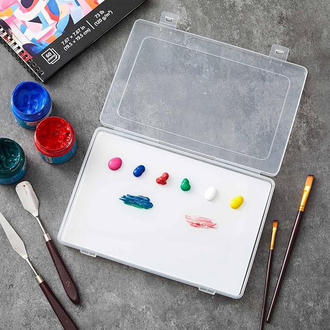 Nuanchu 2 Pcs Handy Glass Oil Paint Palette Included Airtight Stay Wet Palette Container and Tempered Glass, Keeps Paint Fresh, Ideal for Travel (10.24 x 6.8 Inches,White)