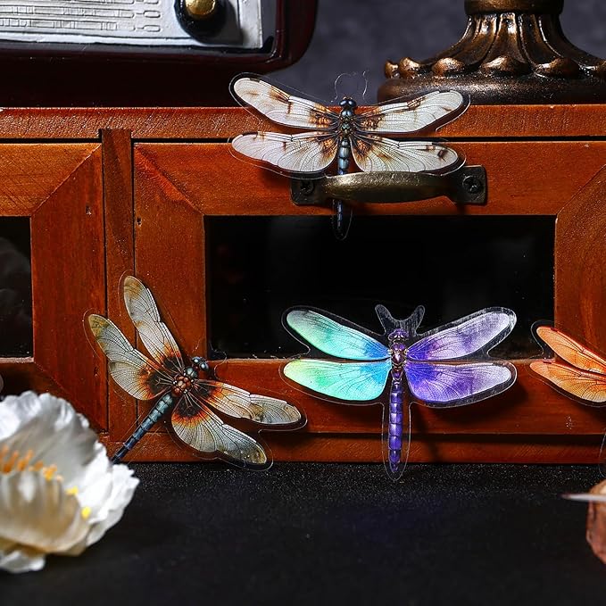 Yoksas 80Pcs Holographic Vintage Dragonfly Stickers - Waterproof Transparent Insect Scrapbook Craft Decorative Stickers for Junk Bullet Journals,Planners,Album