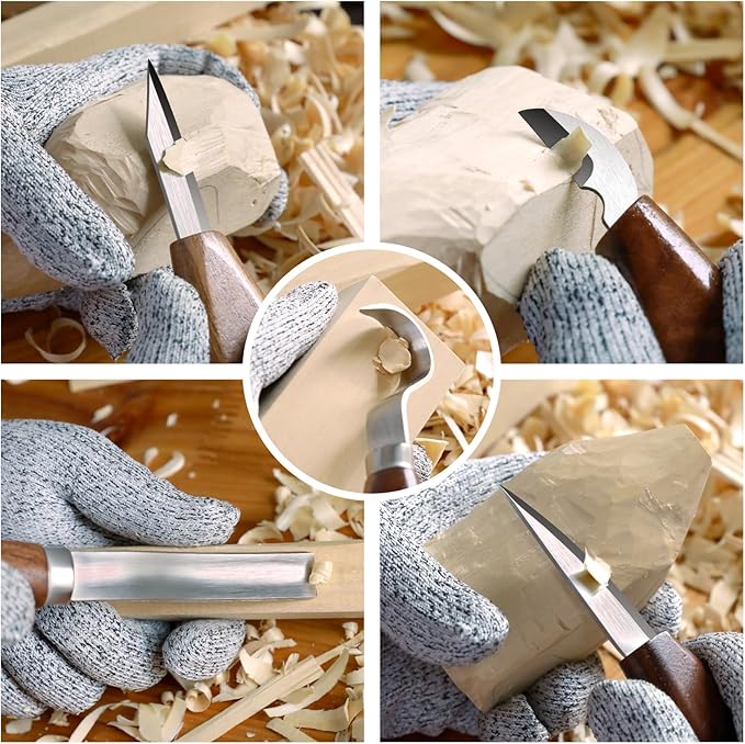 Olerqzer 26-in-1 Wood Carving Kit with Detail Wood Carving Knife, Whittling Knife, Wood Chisel Knife, Gloves, Carving Knife Sharpener for Spoon, Bowl, Kuksa Cup (15PCS Wood Carving Tools)