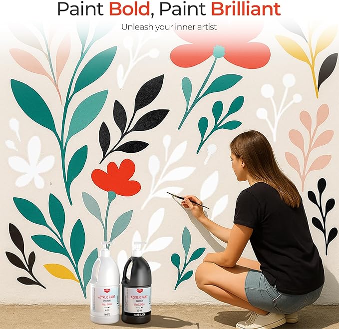 White Acrylic Paint Large Bottle (69oz /2040ml) Rich Pigment White Paint for Multi Surface Canvas Wood Ceramic Leather Fabric Rock Craft, Non Toxic for Kid & Adult, with Pump & Sealing Cap