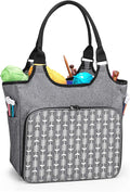 YARWO Knitting Tote Bag, Yarn Storage Organizer for Yarn Skeins, Knitting Needles, Crochet Hooks and Knitting Projects, Christmas & New Beginnings Gifts for Women, Gray with Arrow (Patent Pending)