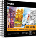 Ohuhu Mix Media Pad, 8.9"x8.3" Mixed Media Art Sketchbook, 120 lb/200 GSM Heavyweight Papers, 62 Sheets/124 Pages, Spiral Bound Mix Media Paper Pad for Acrylic, Painting, Christmas Gift