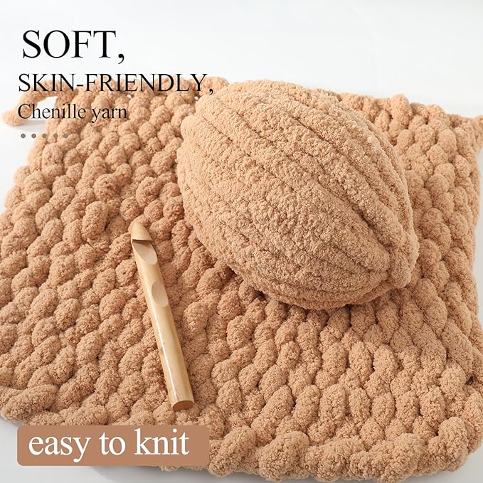 Chunky Yarn for Hand Knitting, No7 Thick Yarn, 250Grams 32Yards, Pack of 4, Perfect for Knitters and Crafters (Khaki)