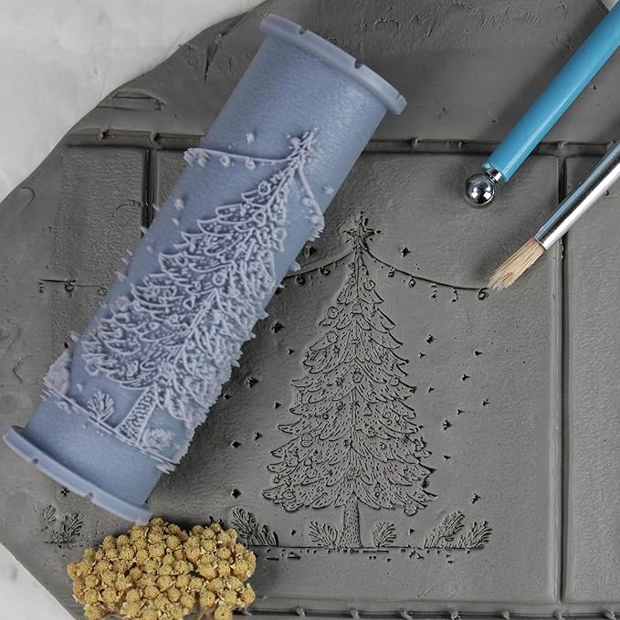 Christmas Tree Clay Texture Roller (4") - Christmas Set #01 - Embossing Pattern Roller for Polymer & Ceramic Clay, Pottery & Crafts