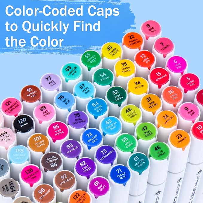 60 Colors Alcohol Markers with Base Dual Tip Drawing Markers for Comics Coloring Sketching Illustration,Stocking Stuffers, Christmas Gift Idea for Teens