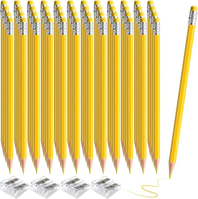 48 PCS Yellow Checking Pencils Erasable Colored Pencils with Eraser Pre-Sharpened 2 HB for Checking, Grading, Tests & Office/School Supplies (Yellow)
