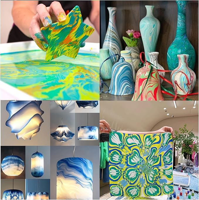 27PCS Water Marbling Painting Kit, Water Paint for Craft, Turkish Marble Pattern Craft Set,Watercolor Art Kit, Perfect for Birthday, Women's Day, Halloween, Christmas, Thanksgiving & New Year Gifts