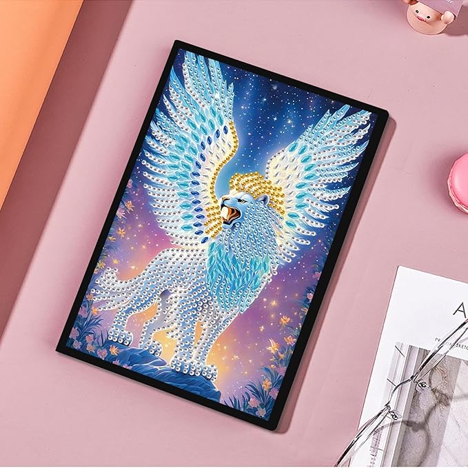 DIY Diamond Painting Notebook Kit, Theme of Fantasy Animals, Special Shaped Diamond Art Notebook Journal Sketchbook for Writing & Drawing