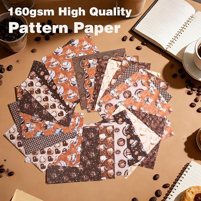 Konsait 24 Sheets Coffee Origami Paper 6x6, Single Sided Craft Paper Sheets Pattern Papers Coffee Party Decorations Decorative Cardstock for Card Making Supplies Scrapbook Supplies