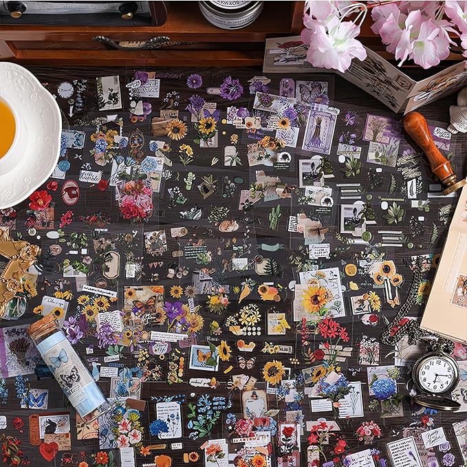 556 Pcs/48 Sheets Stickers for Scrapbooking,Scrapbook Flower Stickers for Scrapbooking Art Journal Bullet Journal Accessories