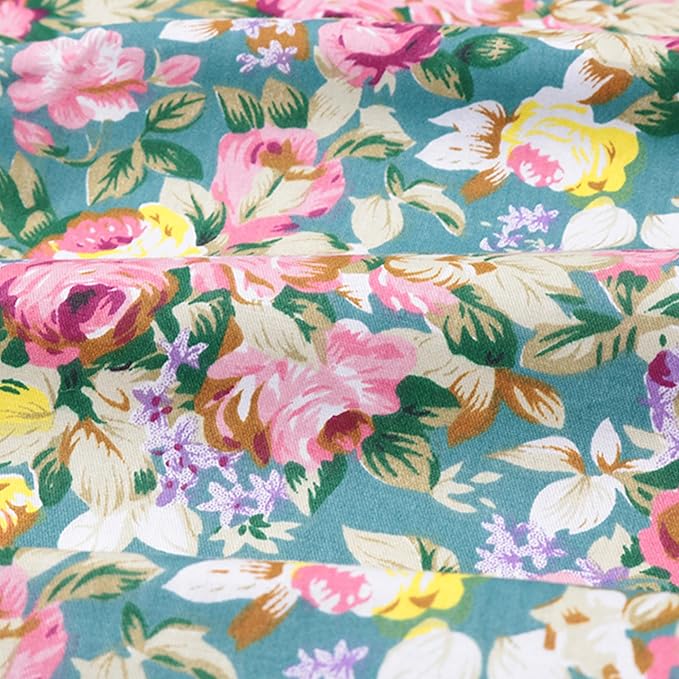 14-Piece Vintage Floral Fat Quarters Fabric Bundles - 18" x 22" Pre-Cut 100% Cotton Quilting Fabric - Retro Floral Prints Material for Sewing, Quilting, and DIY Crafts