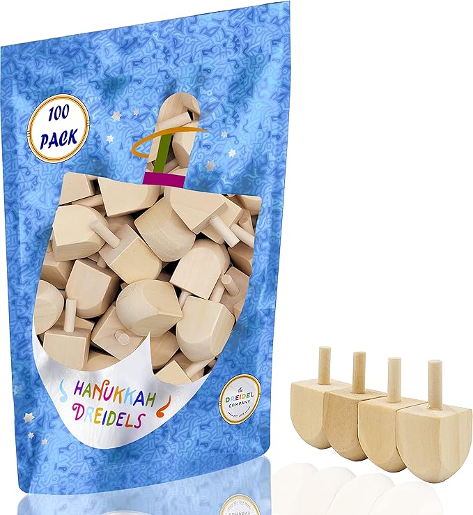 The Dreidel Company Hanukkah Wood Dreidels, Design Your Own Game, DIY 1.5" Inch Unfinished Natural Wooden Chanukkah (100-Pack)