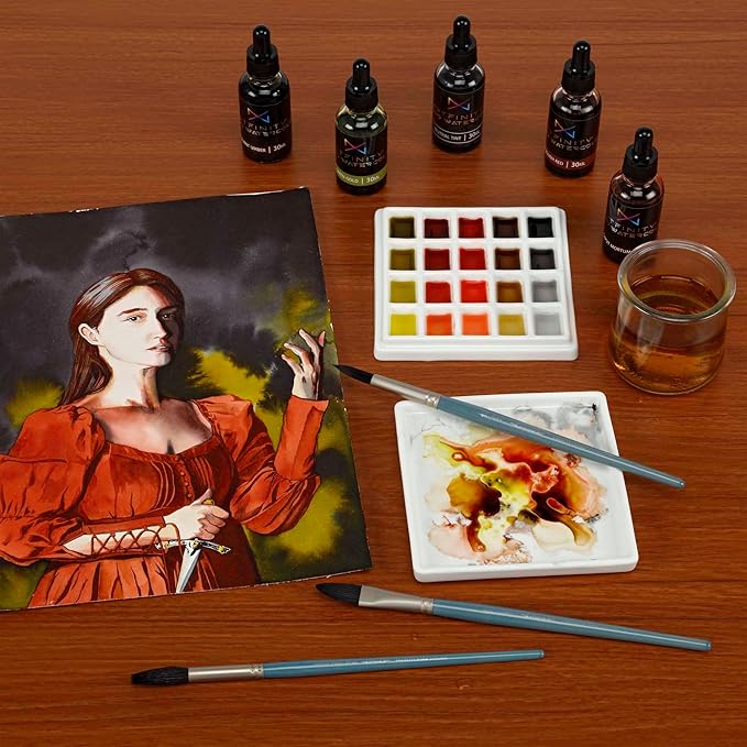 Liquid Watercolor Paint 30 ml Bottle - 3 Pack, Cerulean Hue - Vibrant Dye-Based Liquid Watercolor w/Glass Pipette, Fast-Drying, Fine Art Paint for Calligraphy, Airbrushing & Traditional Art