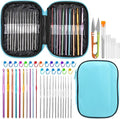 IMZAY 54 Pcs Crochet Needles Set, Crochet Hooks Kit with Storage Case, Ergonomic Knitting Blunt Needles Stitch Marker DIY Hand Knitting Craft Art Tools for Beginners(Blue)