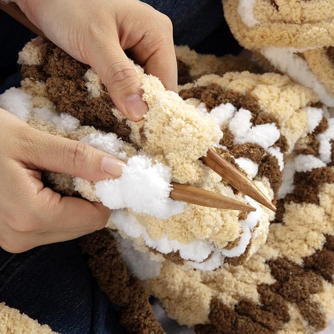 Hombys 8 Pack Giant Chunky Yarn for Crocheting/Hand Knitting, Super Bulky Large Soft Fluffy Tie Dye Plush Fuzzy Mixed Color Thick Chenille Yarn (Khaki)
