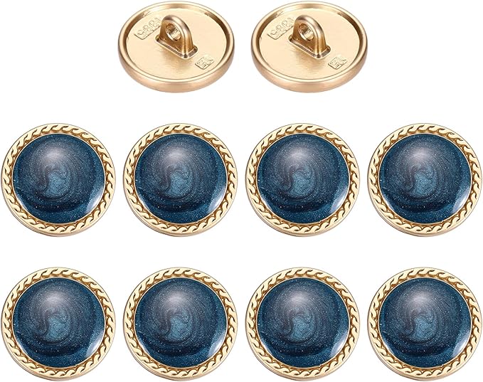 MECCANIXITY Metal Vintage Gold Button 15mm Round Metal Sewing Button Alloy Shank Replacement for Women's Suit Woolen Coat Shirt Dress Sewing Dark Blue Pack of 10