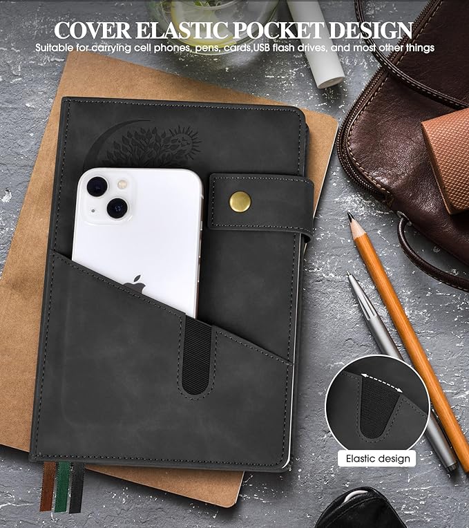 Blank Journal Notebook, A5 Hardcover Leather Sketchbook with 200 Pages Thick Blank Paper for Men Women, Unlined Drawing & Writing Journal, 5.9" x 8.4" Plain Notebook (black)