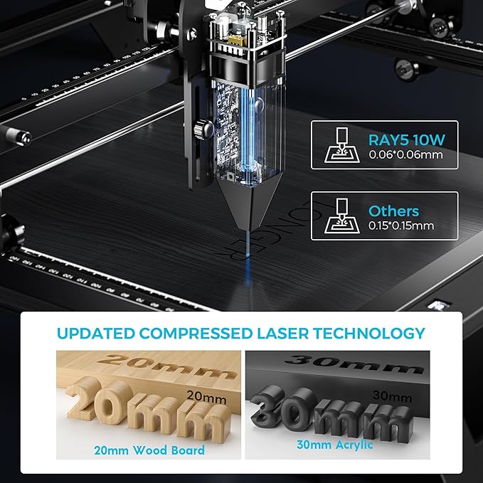 Longer RAY5 Laser Engraver, Laser Engraver 10W Output Power, 3.5” Color Touch Screen, App Offline Control, DIY Engraver Tool for Metal/Glass/Wood Engraving Area 15.75"x15.75"