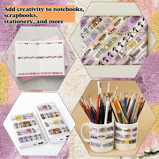Janlaugh 24 Rolls Christian Washi Tape Gifts Bulk Religious Inspirational Scripture Supplies Purple Bible Verse Washi Tape for Bible Journaling Study Crafting New Year DIY Gifts