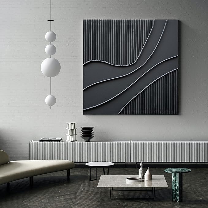 NANKAI Art Hand-Painted Black Texture Minimalist Oil Painting 24x24 inch Abstract Home Wall Art Deco Painting