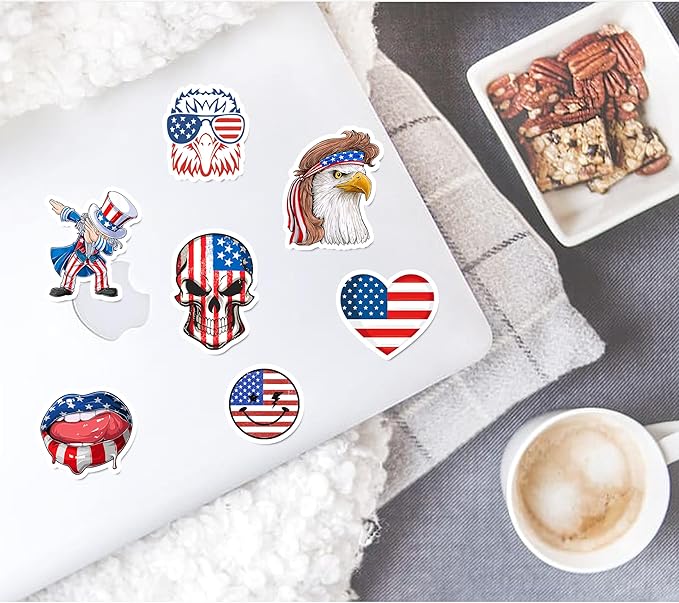BEATRI USA 4th of July Stickers 50Pcs American Patriotic Independence Day Vinyl Waterproof Decor & Party Favors for Laptop, Water Bottle, Skateboard... | Non-Repeating Decals, High-Definition Print