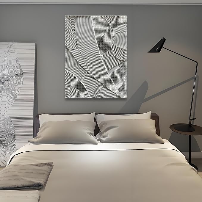 Art Hand Painted White Thick Texture Abstract Art Oil Painting Modern Canvas Wall Decoration 40x28 inches