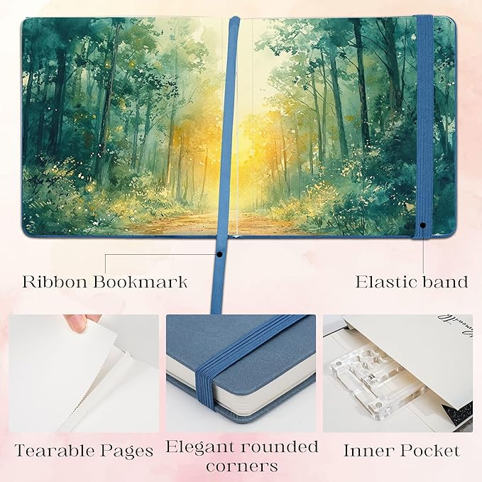 Remowith Leather Cover Watercolor Sketchbook, 6"x5.5" Journal, 300gsm Cold Press Cotton Paper (24 Sheets/48 Pages), Perfect Watercolor Journal for Markers, Pastels, Blue