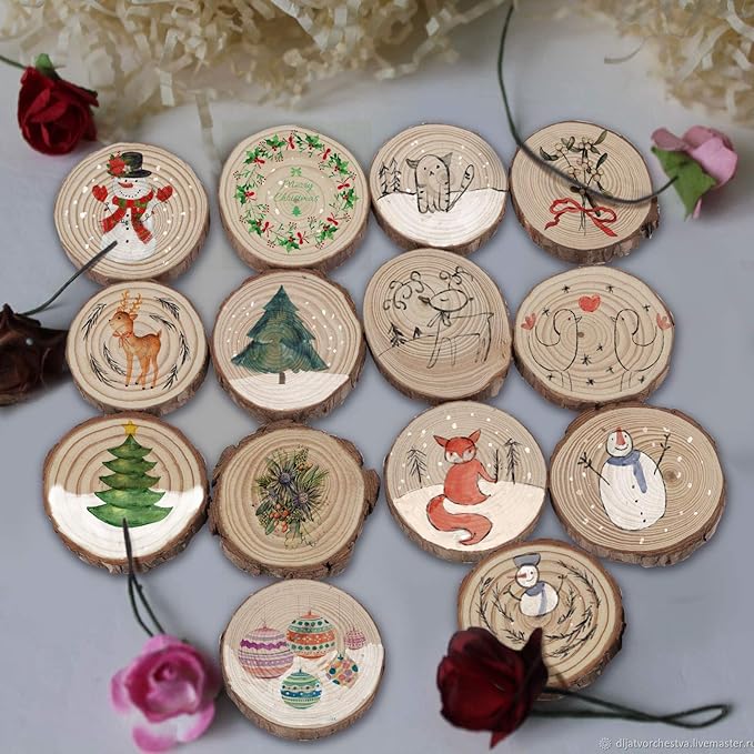 ZOENHOU 40 PCS 3.5-4 Inch Natural Wood Slices for Craft, Unfinished Wooden Circles Coasters with Bark for DIY, Arts, Centerpieces, Paintings, Wedding Decoration, Christmas Ornaments