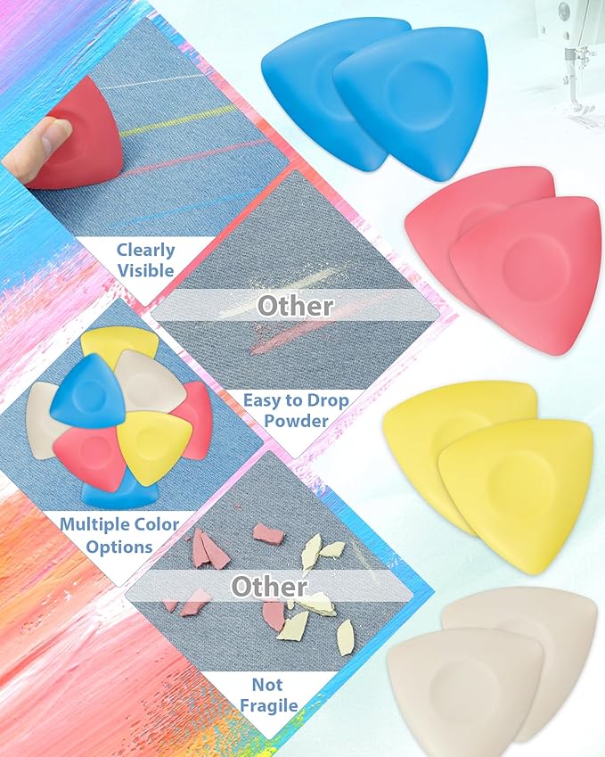 FIVEIZERO 8Pcs Tailors Chalk, Triangle Sewing Chalk for Fabric, Fabric Markers for Quilting, Tailoring and DIY Crafts