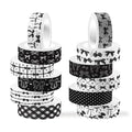 12 Rolls of Black Bow Washi Tape, Black and White Decorative Tape, Masking Tape for Note Taking Supplies, Scrapbooking, DIY Crafts, Gift Wrap Supplies