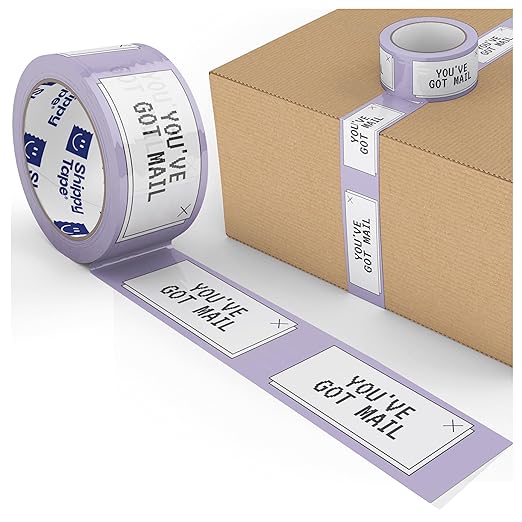 You’ve Got Mail Packing and Shipping Tape, White Purple Black Decorative, Cute Fun Printed Packaging Tape, 1.88" x 110 Yards (330 feet)