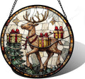 Stained Glass Window Hanging, Christmas Tree Elk Sun Catchers Colorful Glass Panel Retro Suncatcher Decor for Birthday for Women, Men, Wife, Aunt, and Mom 11.8x11.8 in