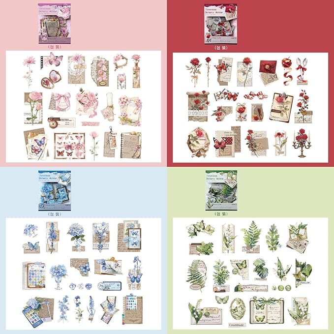 240 Pieces Vintage Writing-Themed Aesthetic Stickers, Waterproof PET Decals for Scrapbooking, Bullet Journals, Planners, Flower, Butterfly, Writing Paper, Envelope Stickers for Adult DIY Crafts