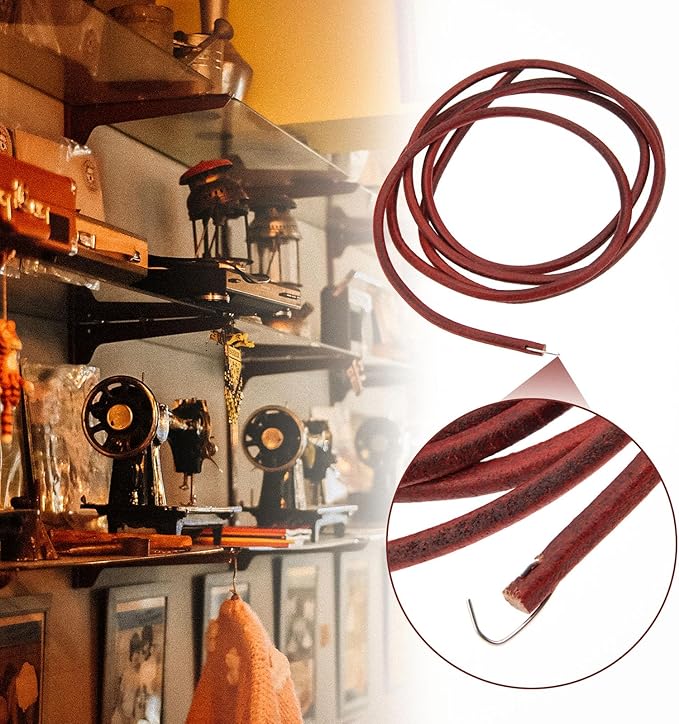 Sewing Machine Belt, 6FT Leather Belt for Singer Treadle Sewing Machine, Leather Belt Antique Treadle Parts + Hook