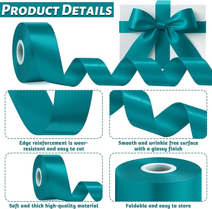 Fullive 1 1/2 Inch Teal Ribbon for Gift Wrapping, 30 Yards Christmas Ribbon, Polyester Satin Ribbons for Crafts for Birthday Graduate Christmas Decoration DIY Bows Wrapping Bouquet Floral Arrangements