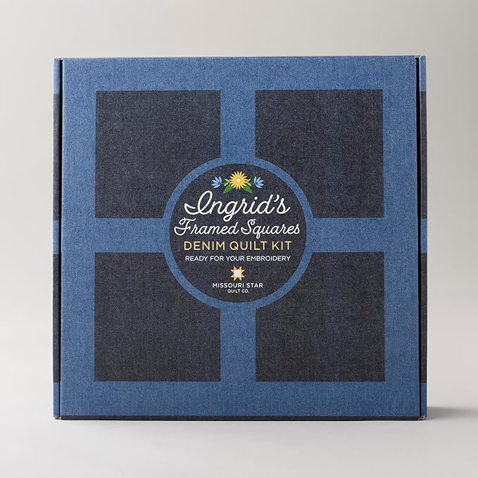 Indigo Washed Denim Quilting Kit | 10” Quilting Fabric Squares, 6.5 oz Yardage, Quilt Pattern Included | Quilt Supplies for Cutting Patterns, Embroidery, Sewing, and Blanket Making