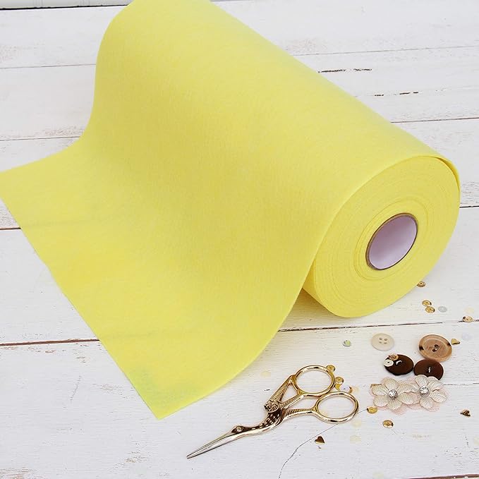 Threadart Premium Felt Roll - 12" x 10yd - Light Yellow | Soft Wool-Like Feel | 1.2mm Thick Fabric for DIY Crafts, Sewing, Crafting Projects | Compatible with Cricut Maker