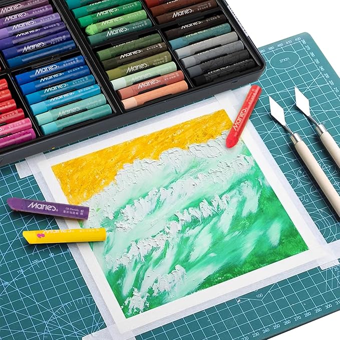 Marie's 24 Colors Oil Pastels with 2 Bonus White Pencils in Tin Box,Vibrant Colors for Smooth Blending & Layering, Oil Pastels for Artists, Students, Teachers & Beginners (10x70mm)