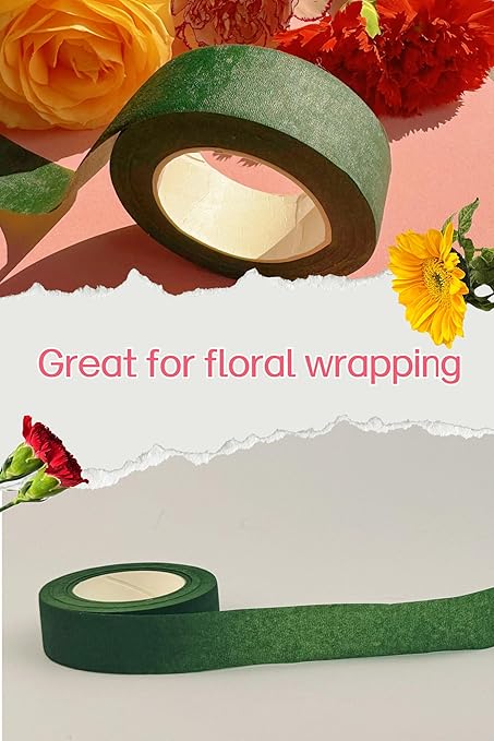 3 Rolls 1 inch Wide Floral Tape Dark Green Flower Tape for Bouquet Stem Wrapping and Floral Crafts (3)